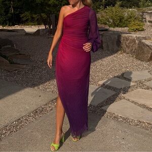 Rococo Sand Ombre Magenta-to-Plum Pleated Maxi Skirt